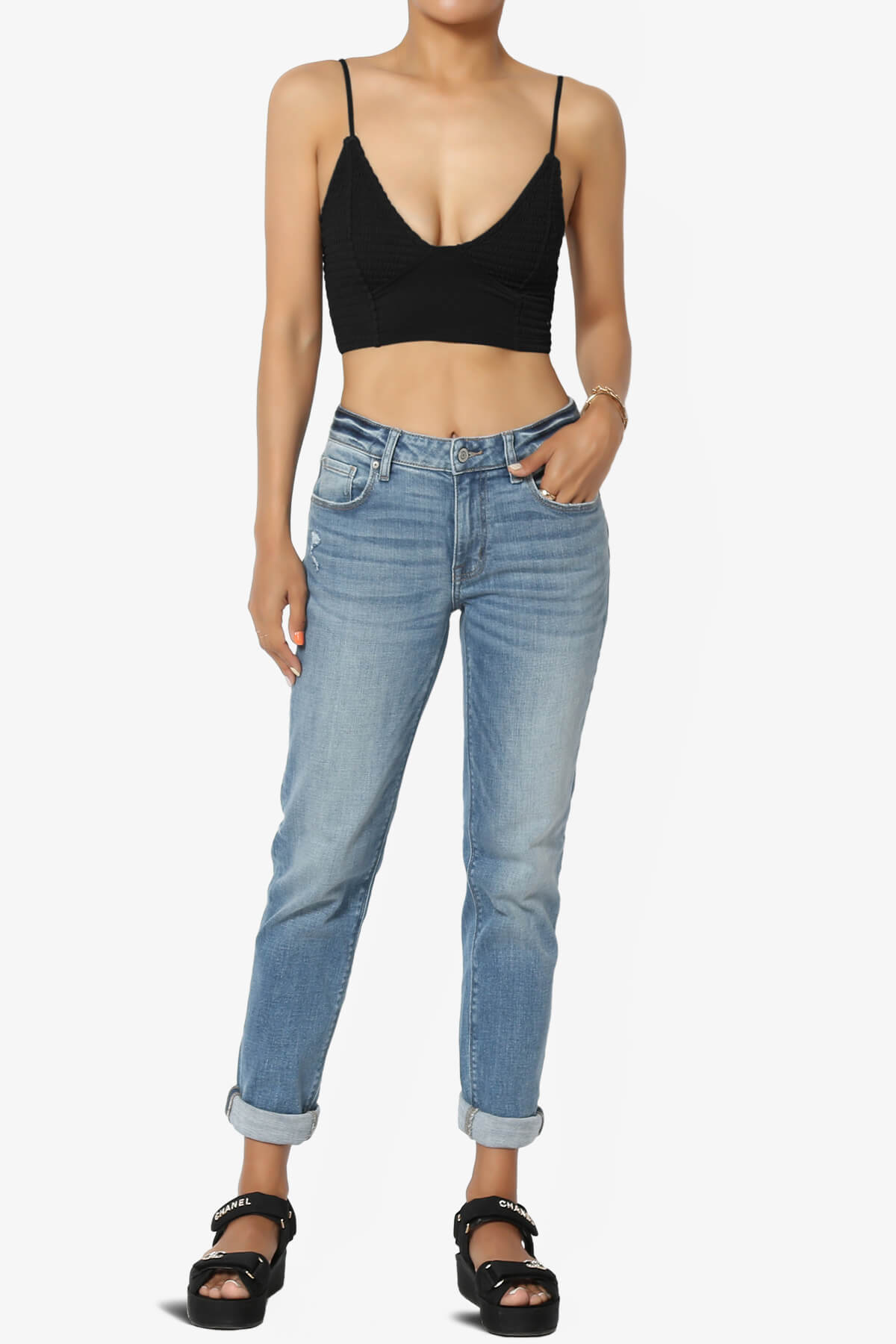 Jennie Smocked Triangle Bralette BLACK_6