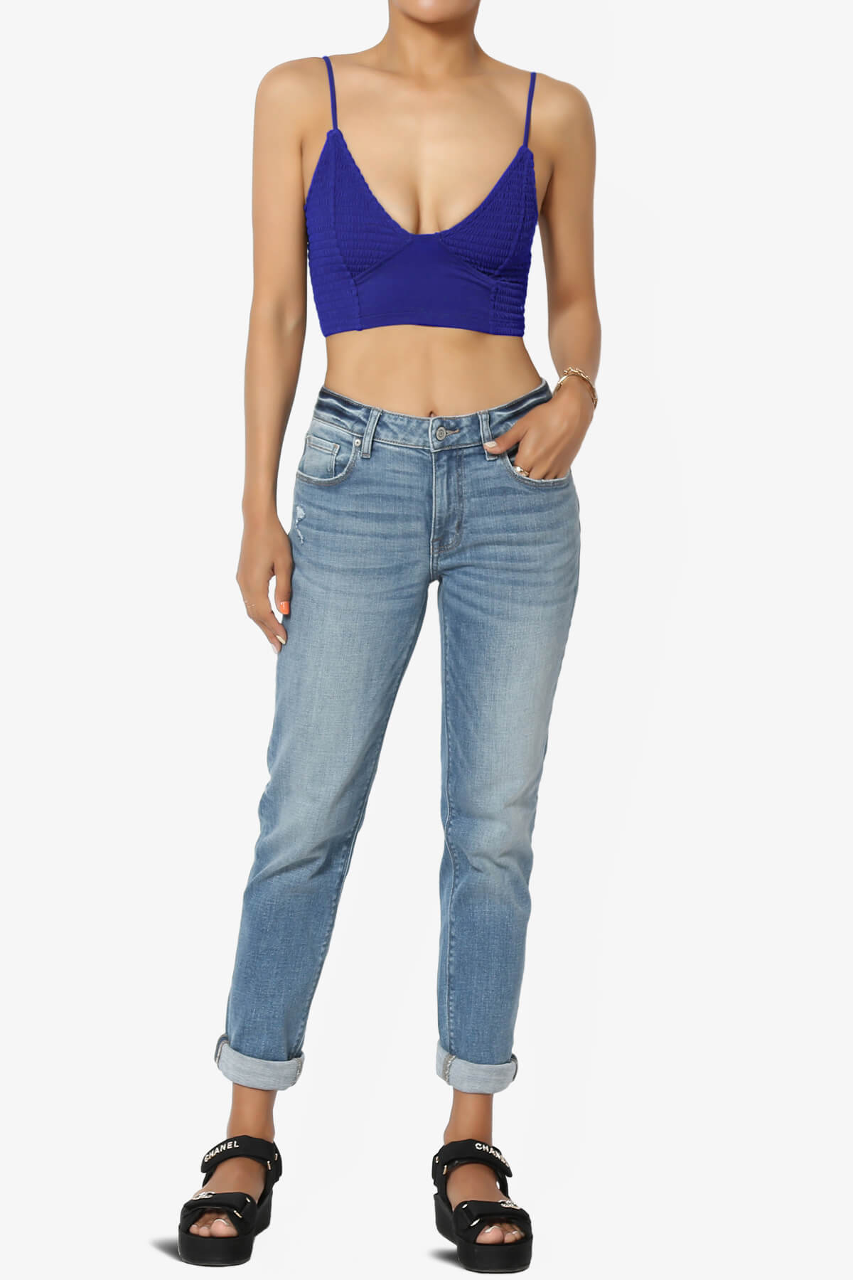 Jennie Smocked Triangle Bralette BRIGHT BLUE_6