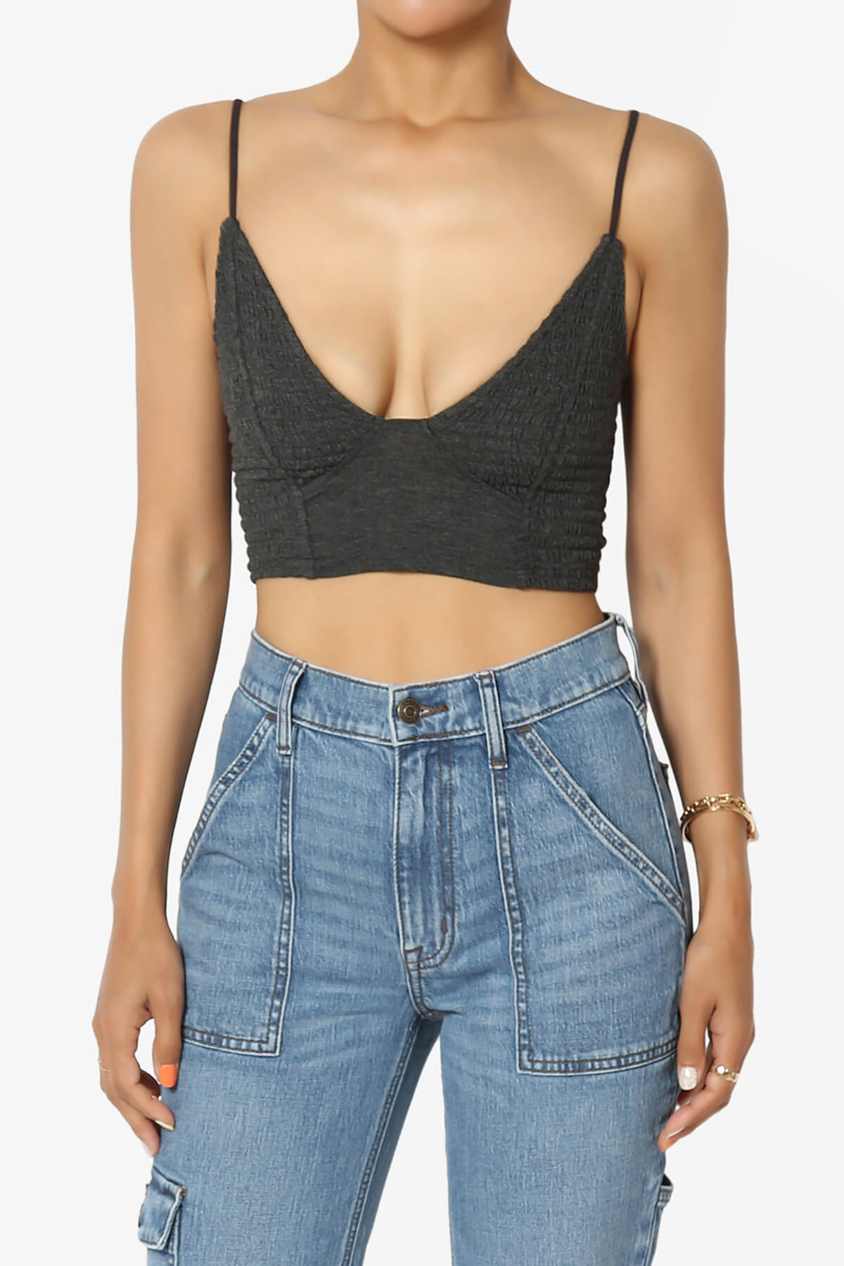 Jennie Smocked Triangle Bralette CHARCOAL_1