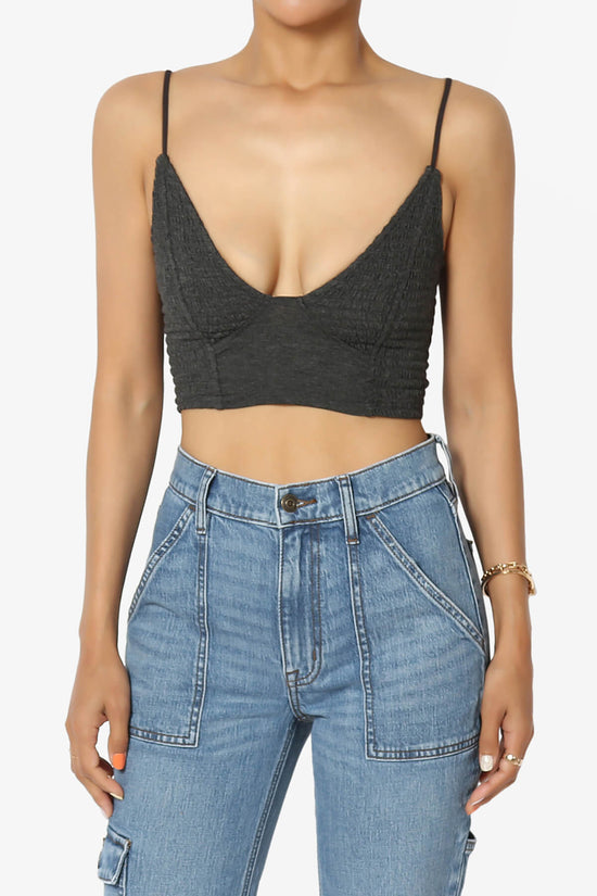 Jennie Smocked Triangle Bralette CHARCOAL_1