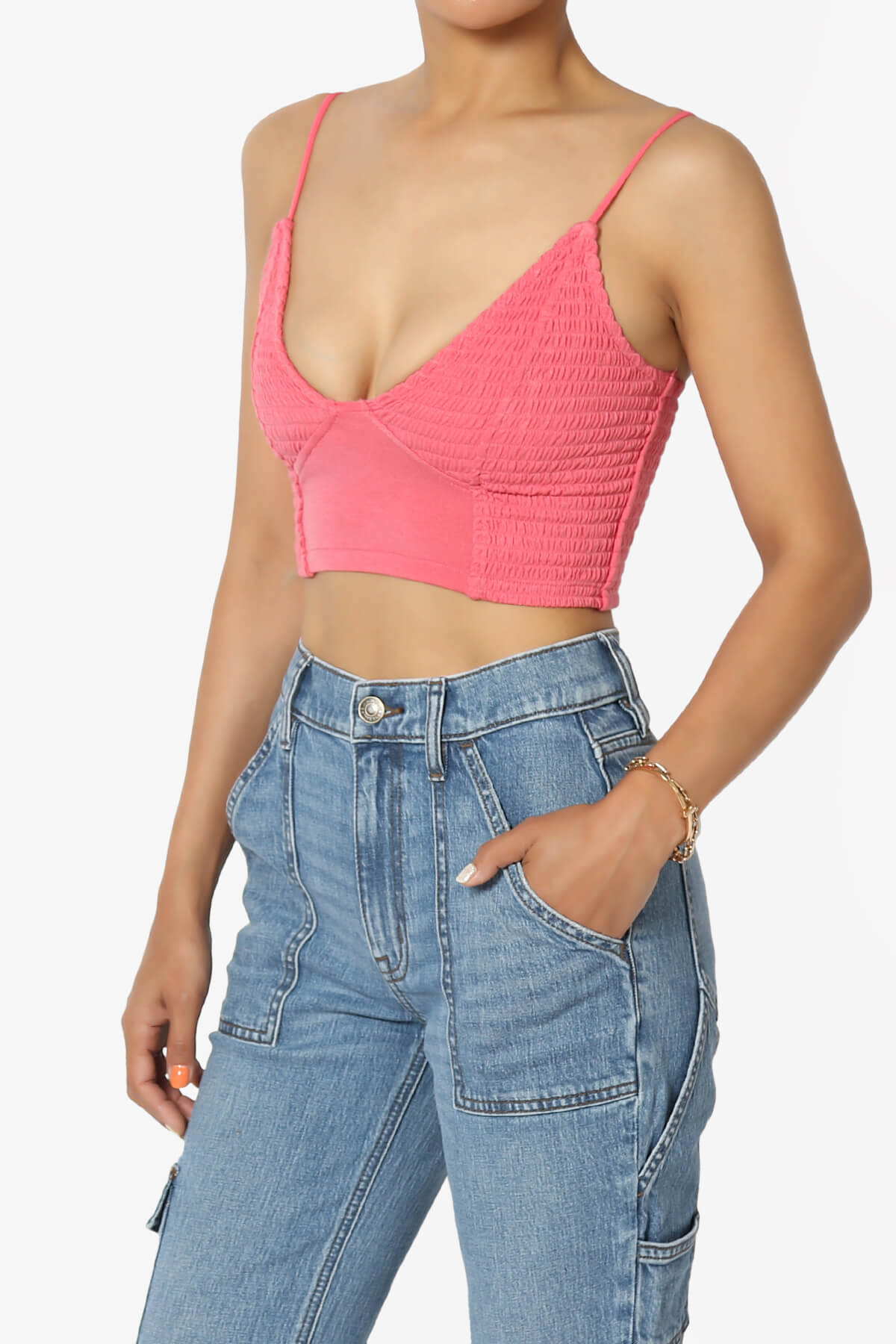 Jennie Smocked Triangle Bralette DESERT ROSE_3