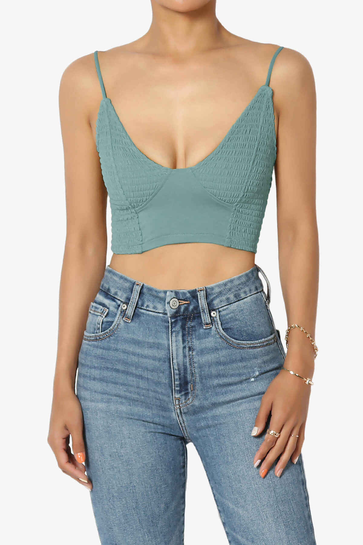 Jennie Smocked Triangle Bralette DUSTY BLUE_1
