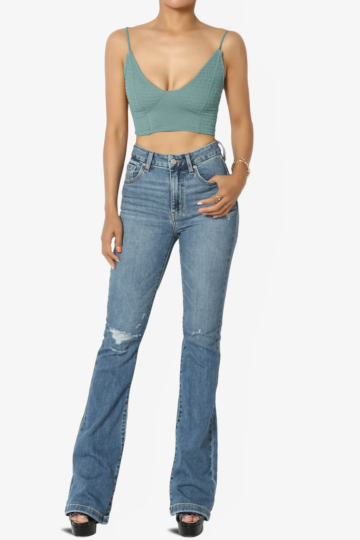 Jennie Smocked Triangle Bralette DUSTY BLUE_6