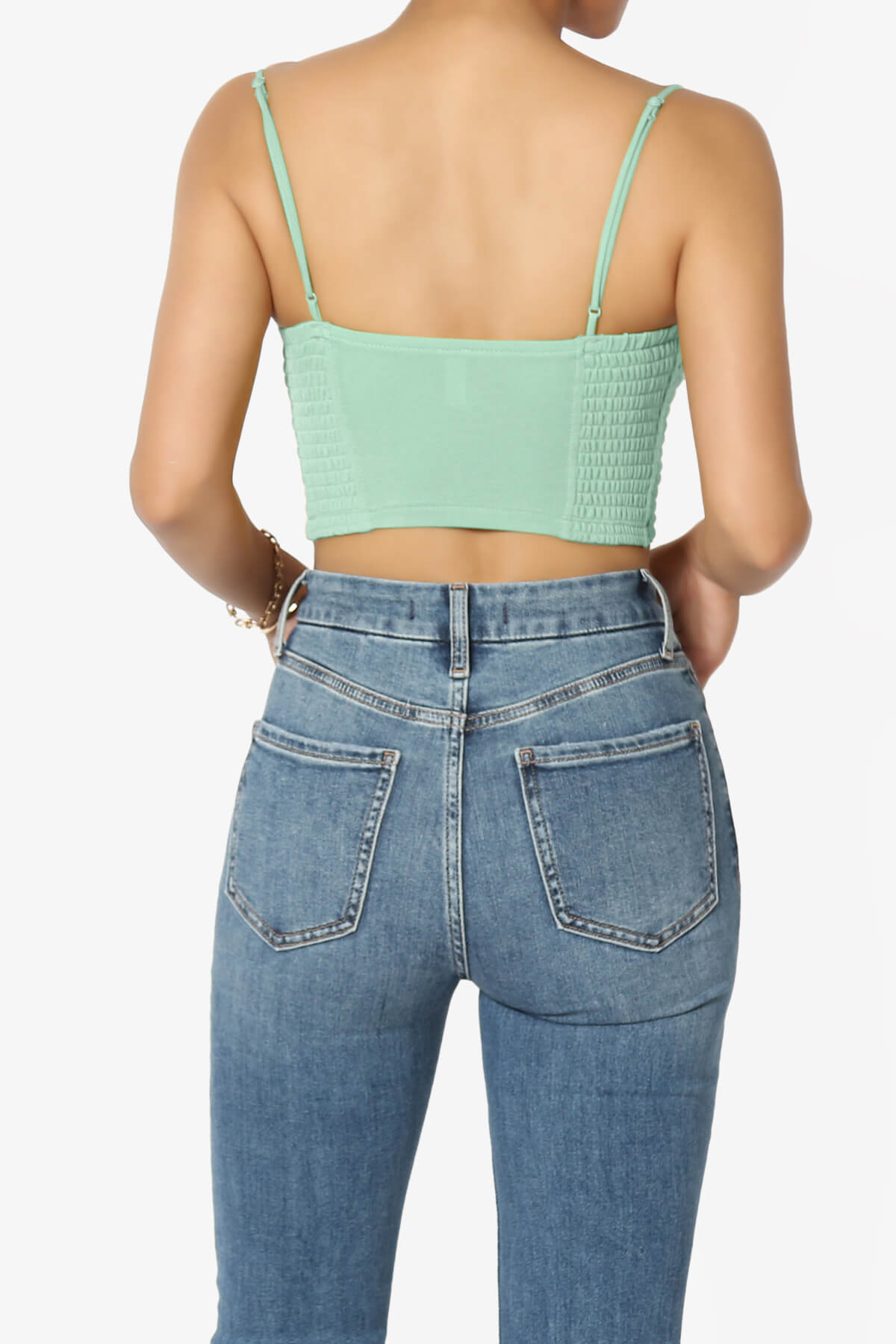 Jennie Smocked Triangle Bralette DUSTY GREEN_2