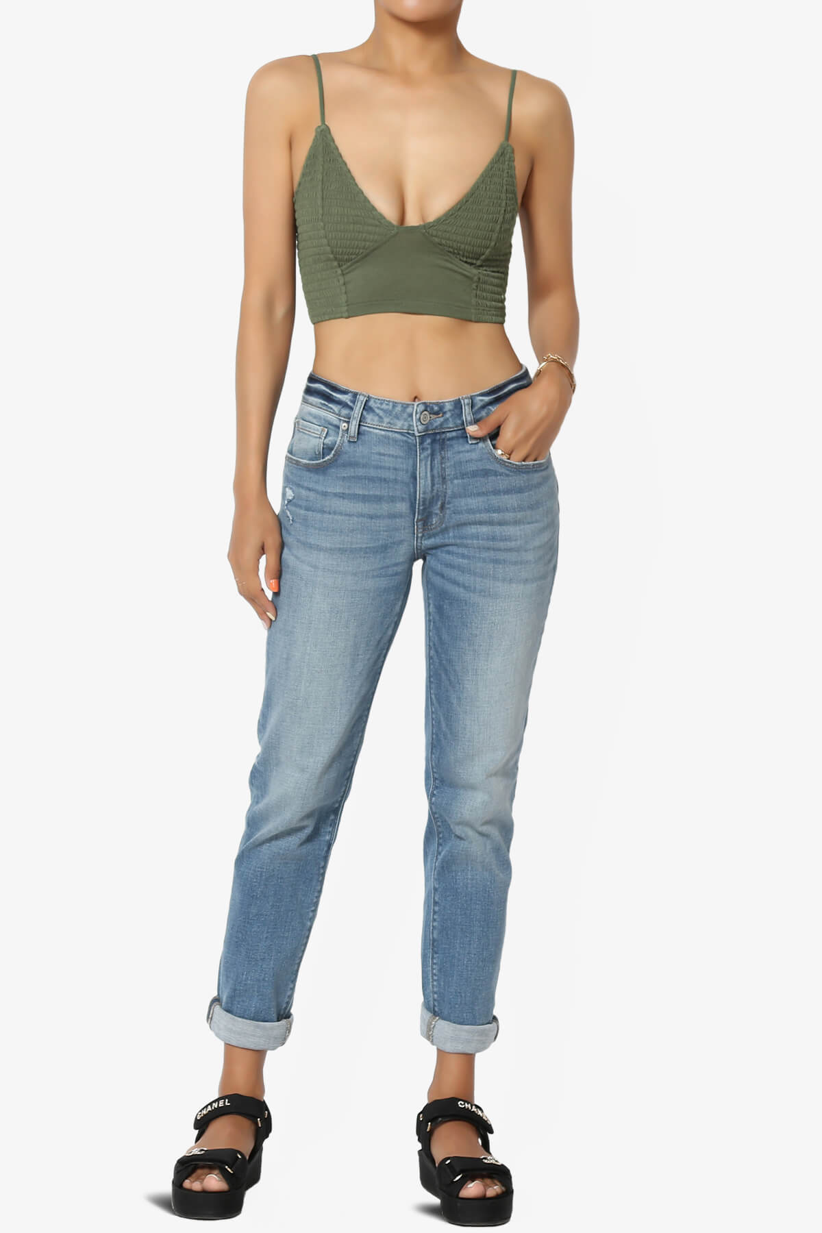 Jennie Smocked Triangle Bralette DUSTY OLIVE_6