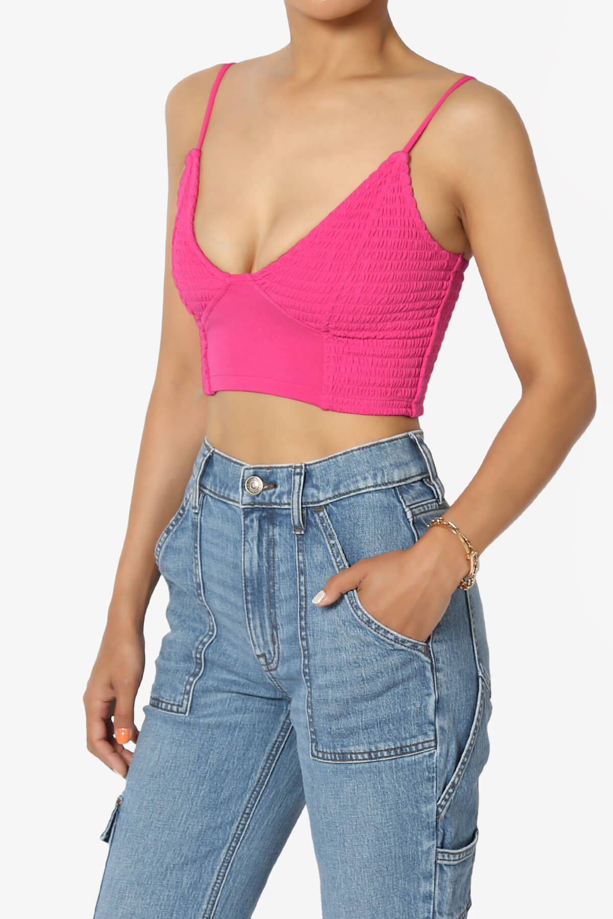 Jennie Smocked Triangle Bralette FUCHSIA_3