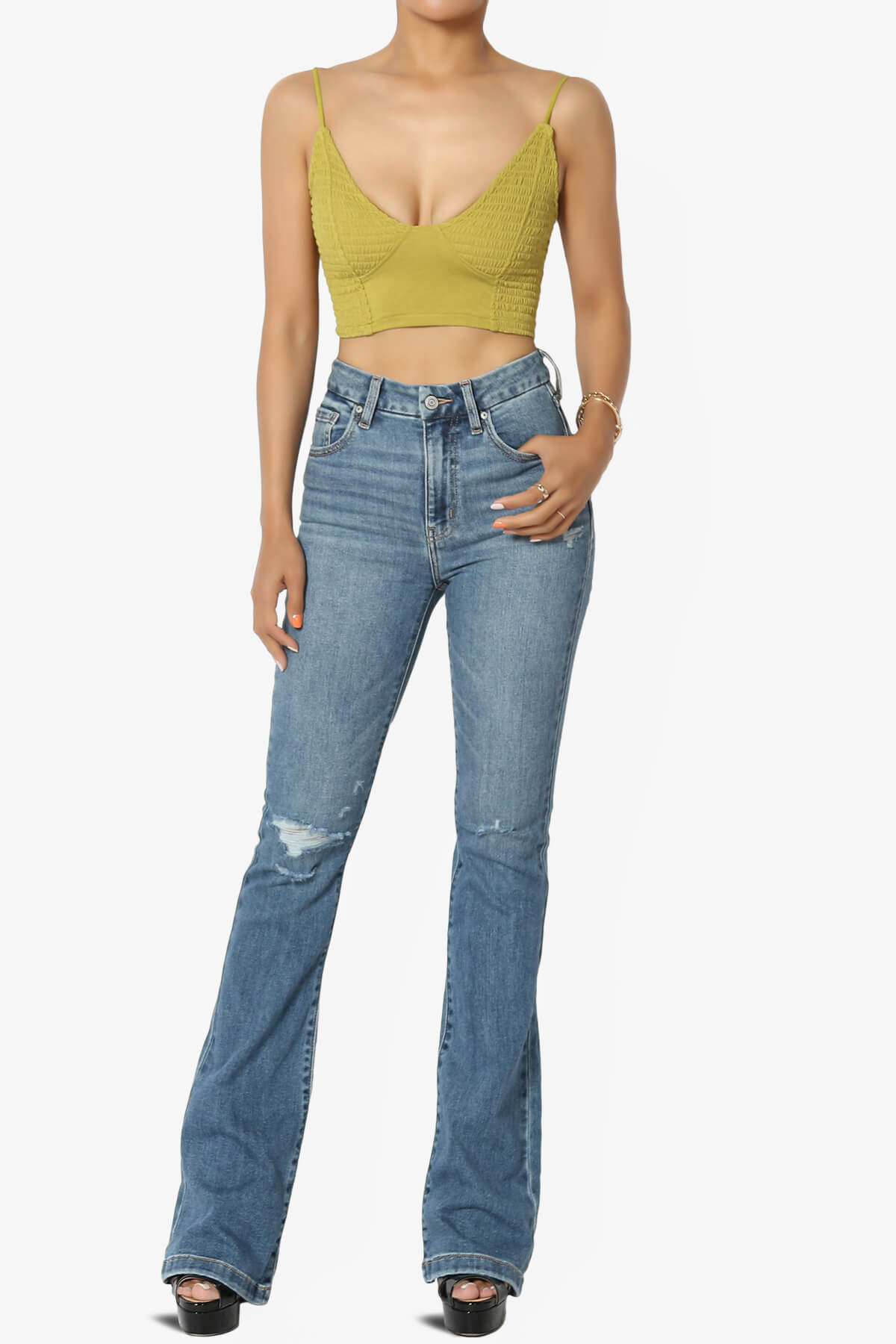 Jennie Smocked Triangle Bralette GOLDEN WASABI_6