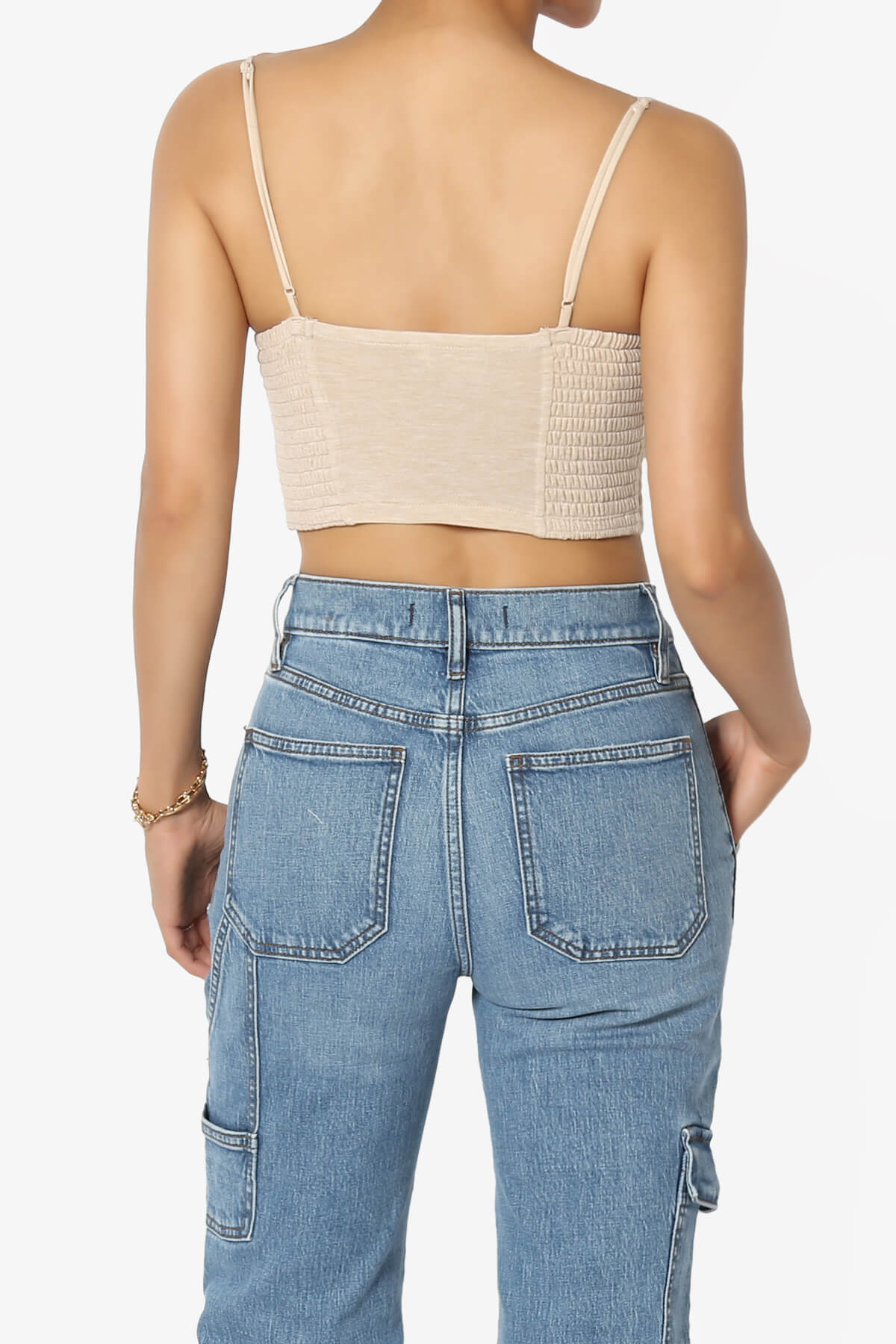 Jennie Smocked Triangle Bralette HEATHER BEIGE_2