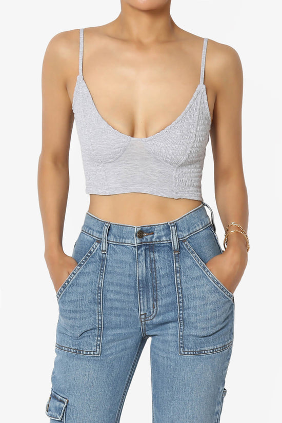 Jennie Smocked Triangle Bralette HEATHER GREY_1