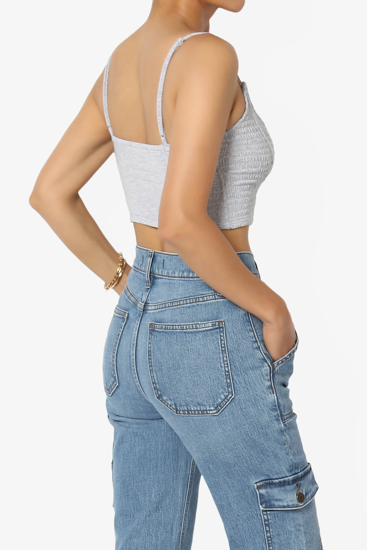 Jennie Smocked Triangle Bralette HEATHER GREY_4