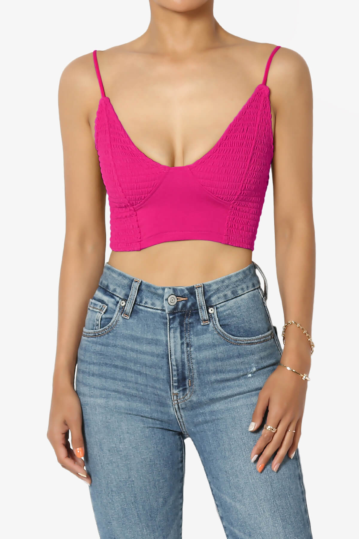 Jennie Smocked Triangle Bralette HOT PINK_1