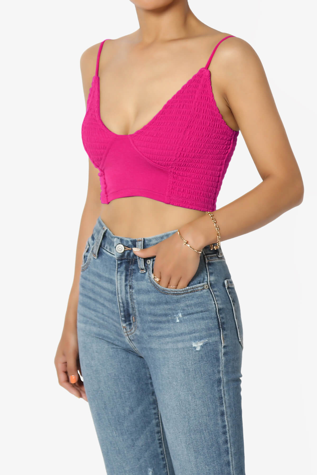 Jennie Smocked Triangle Bralette HOT PINK_3