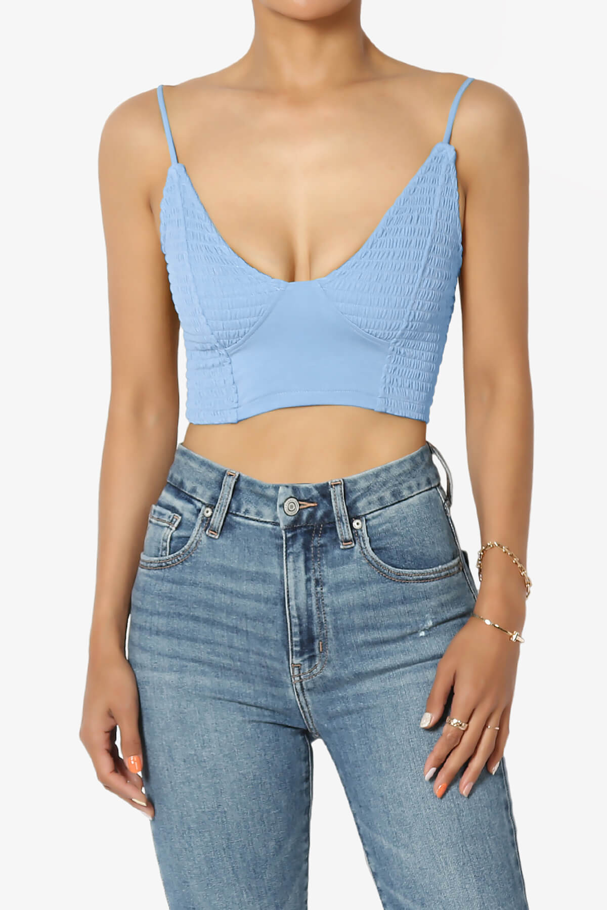 Jennie Smocked Triangle Bralette LIGHT BLUE_1