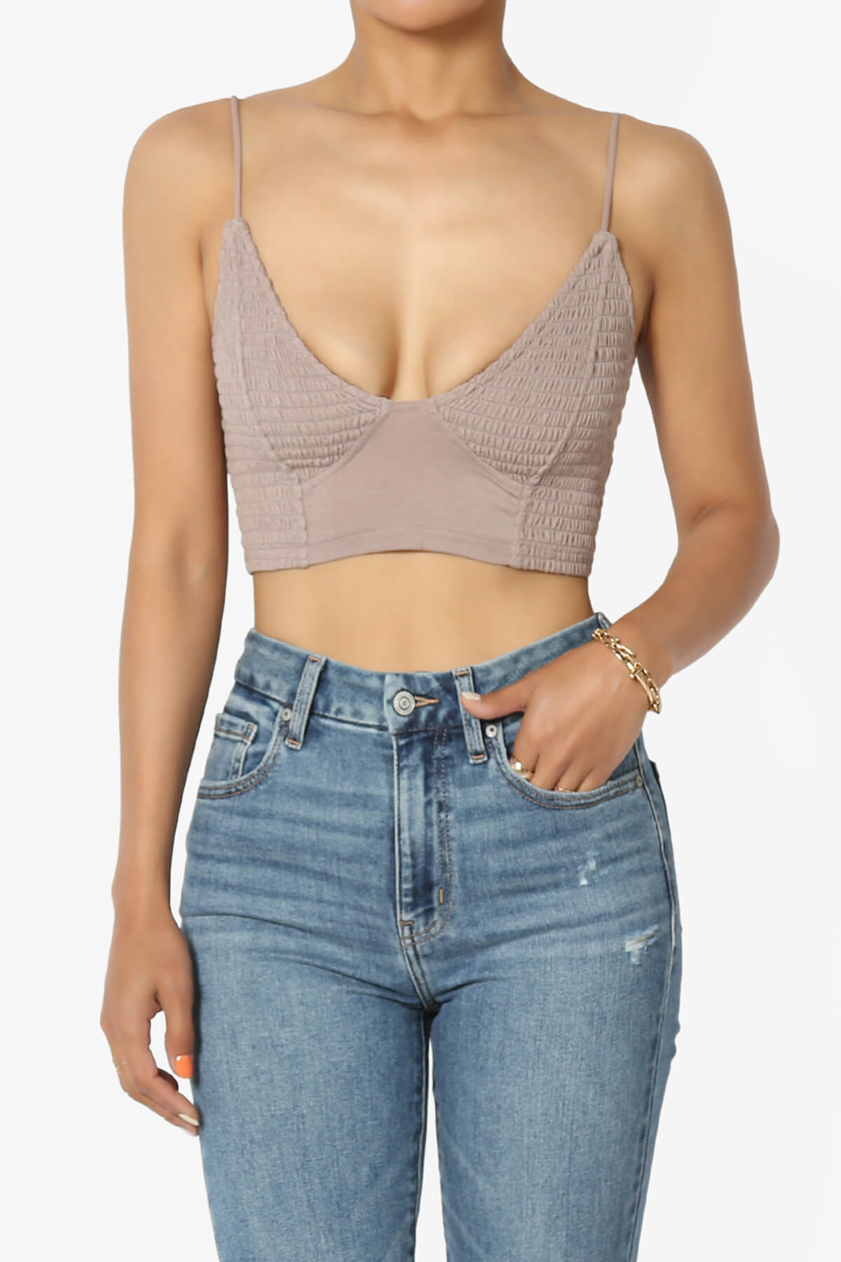 Jennie Smocked Triangle Bralette LIGHT MOCHA_1