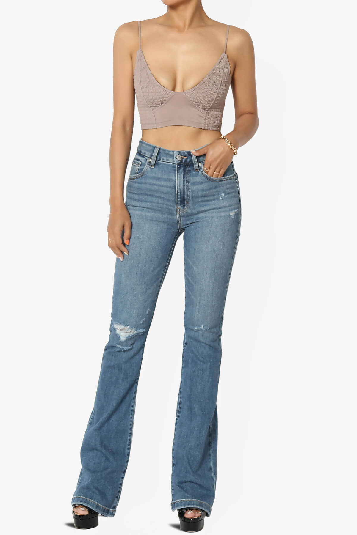 Jennie Smocked Triangle Bralette LIGHT MOCHA_6