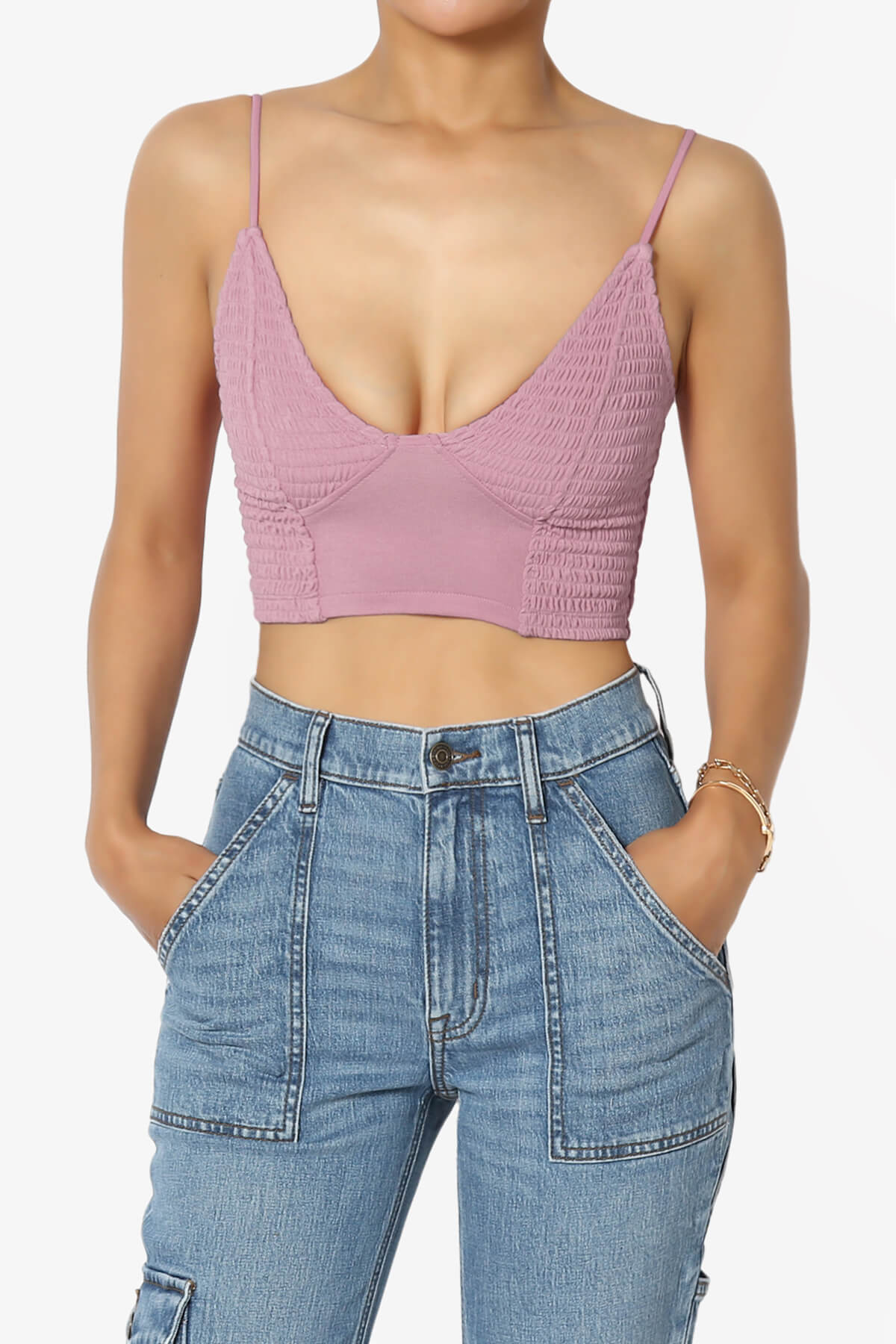 Jennie Smocked Triangle Bralette LIGHT ROSE_1