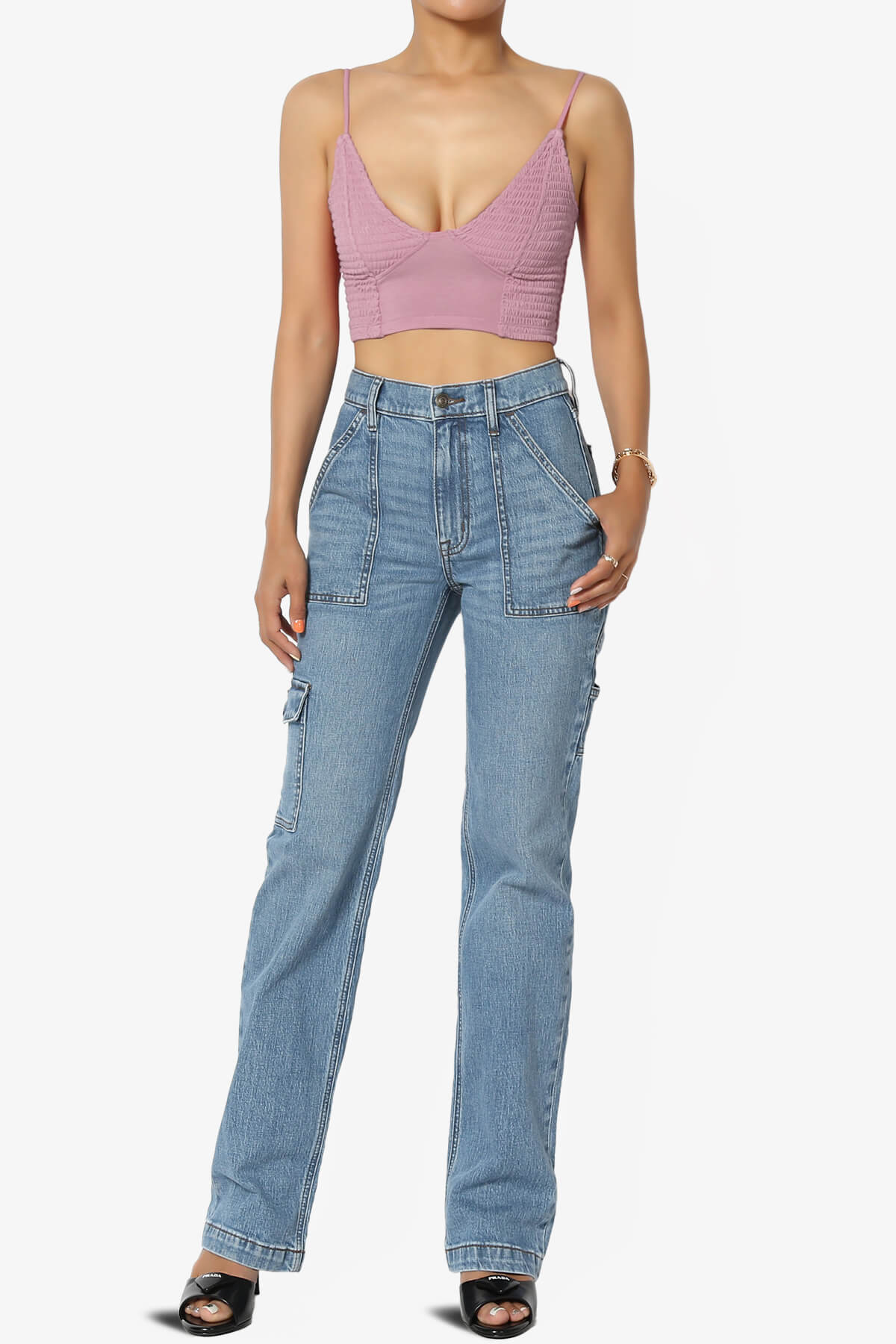 Jennie Smocked Triangle Bralette LIGHT ROSE_6