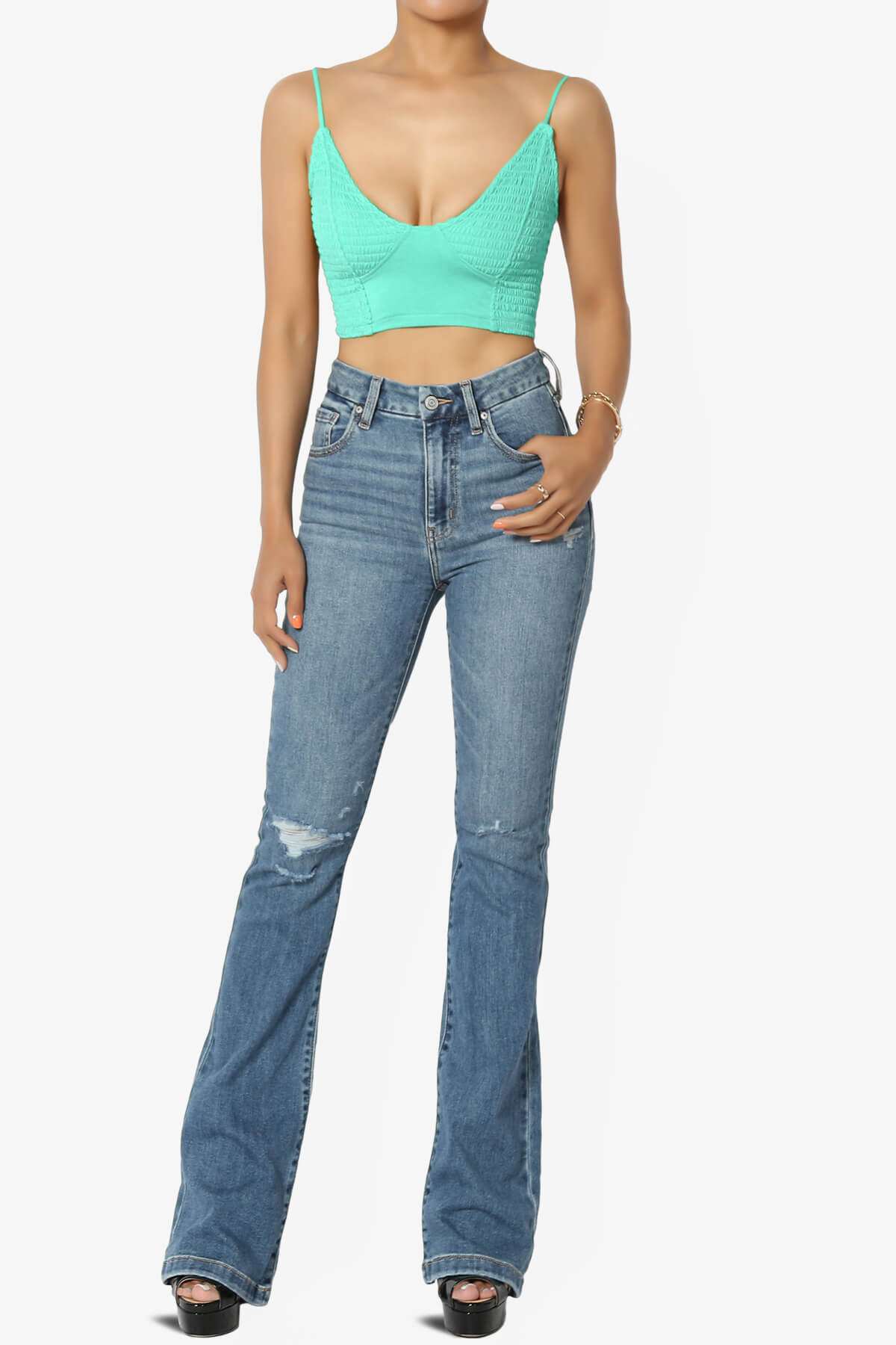 Jennie Smocked Triangle Bralette MINT_6