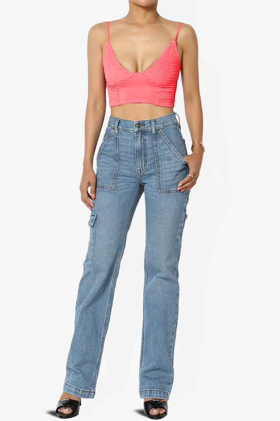 Jennie Smocked Triangle Bralette NEON CORAL PINK_6