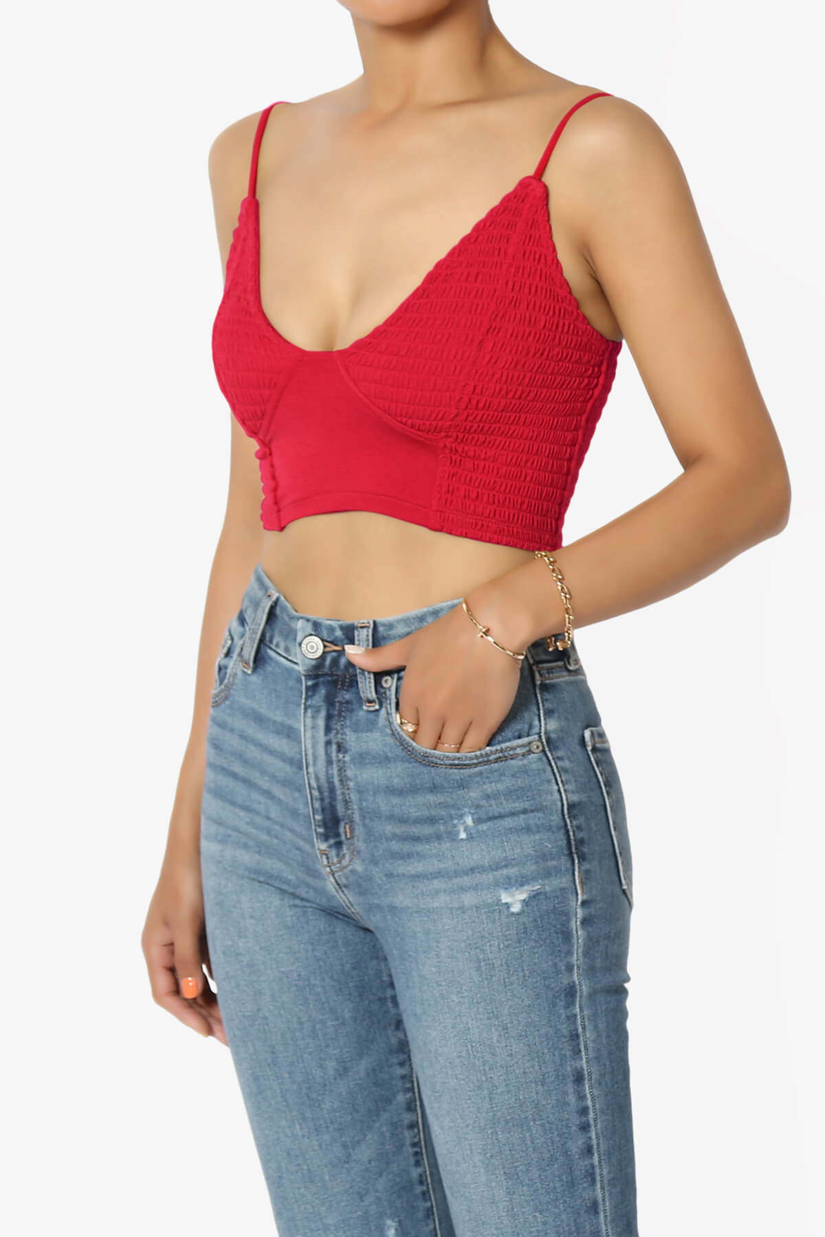 Jennie Smocked Triangle Bralette RED_3
