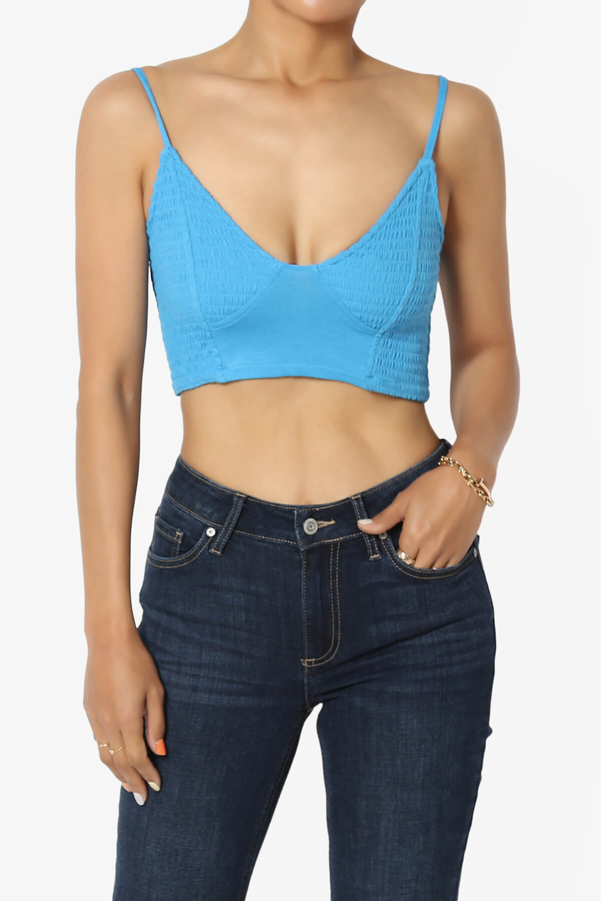 Jennie Smocked Triangle Bralette SKY_1