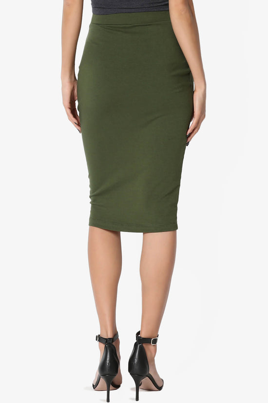 Karan Cotton Midi Pencil Skirt ARMY GREEN_2