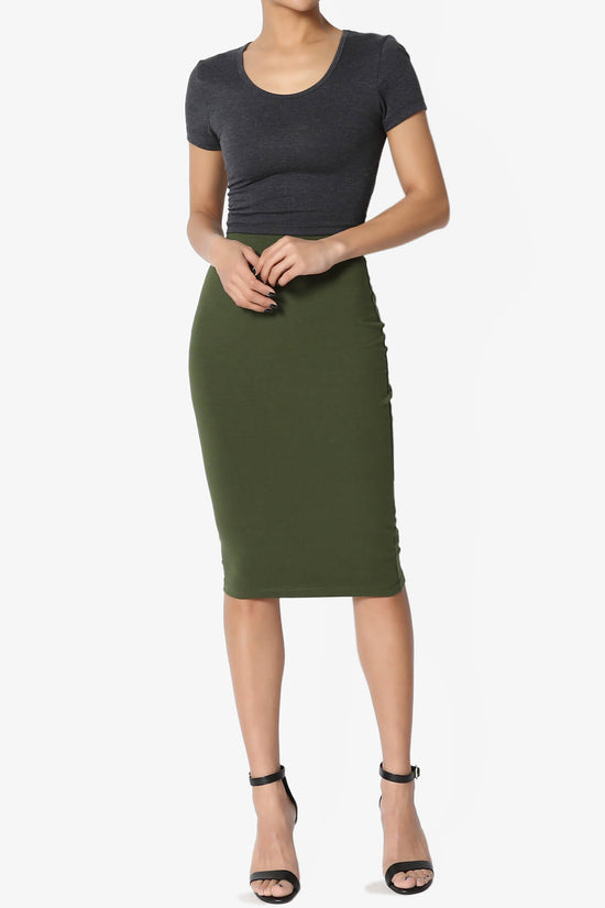 Karan Cotton Midi Pencil Skirt ARMY GREEN_6