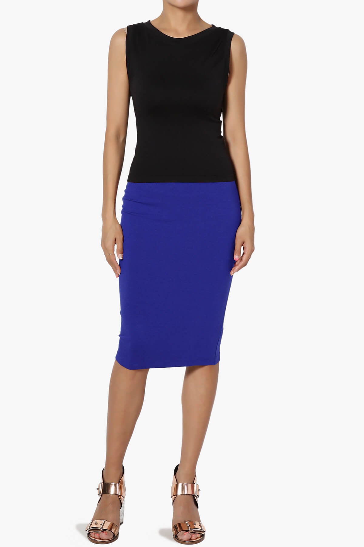 Karan Cotton Midi Pencil Skirt BRIGHT BLUE_6