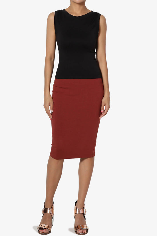 Karan Cotton Midi Pencil Skirt DARK RUST_6