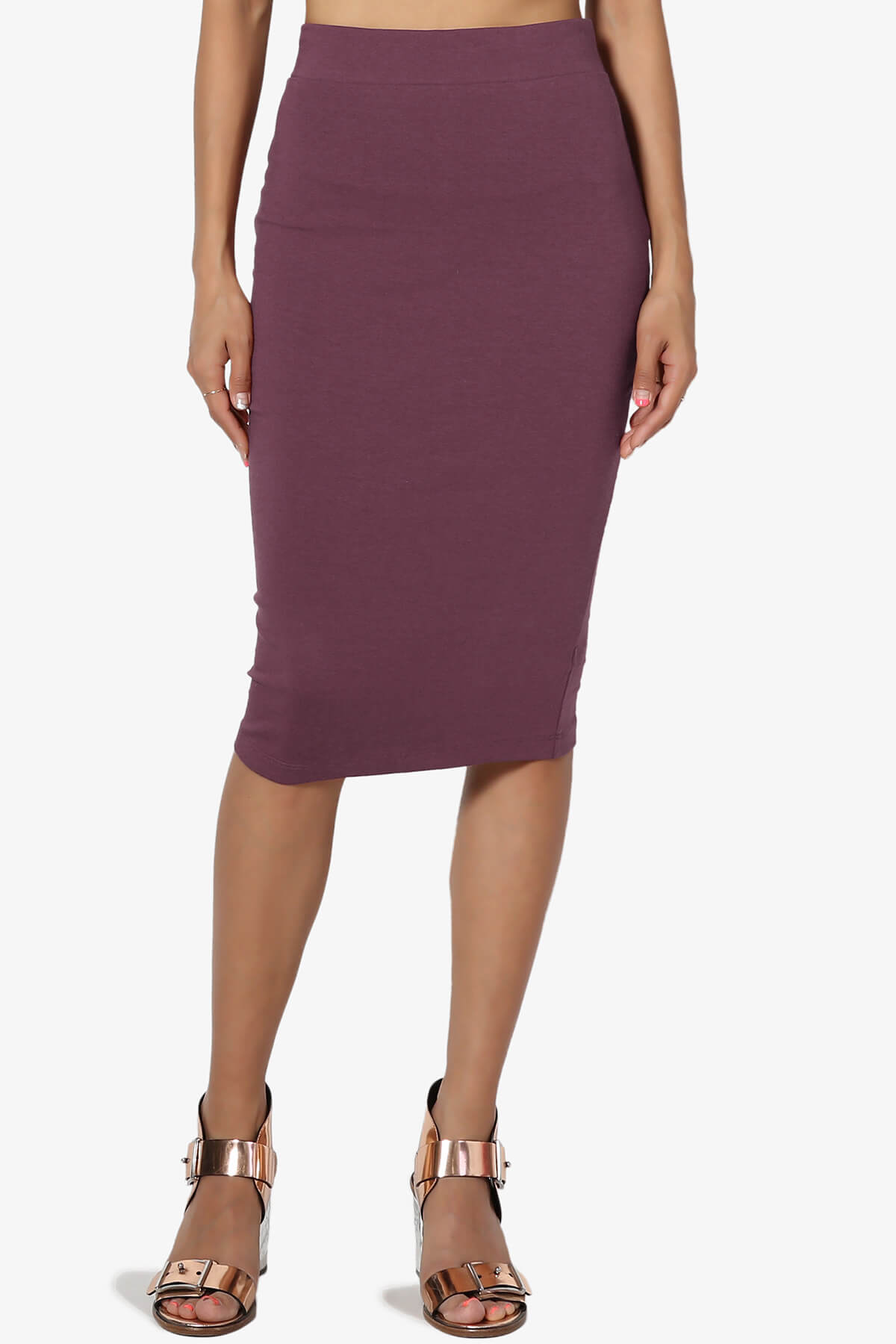 Karan Cotton Midi Pencil Skirt DUSTY PLUM_1
