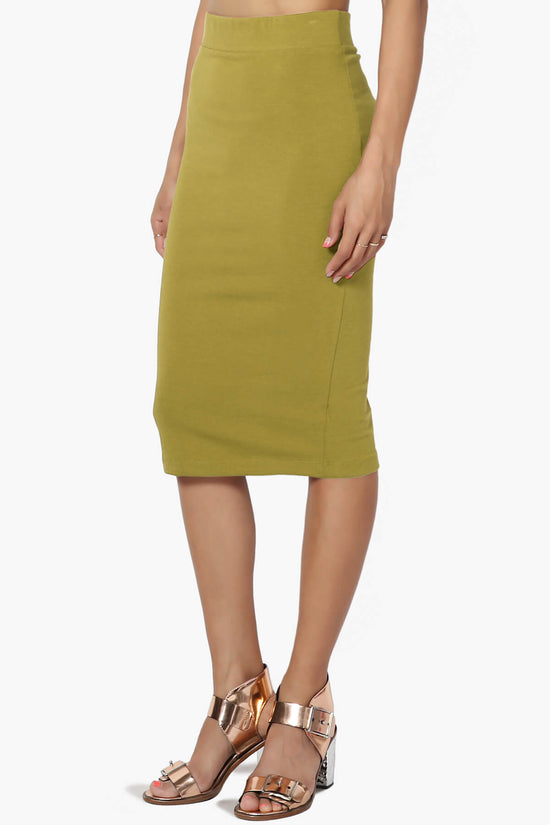 Karan Cotton Midi Pencil Skirt OLIVE MUSTARD_3