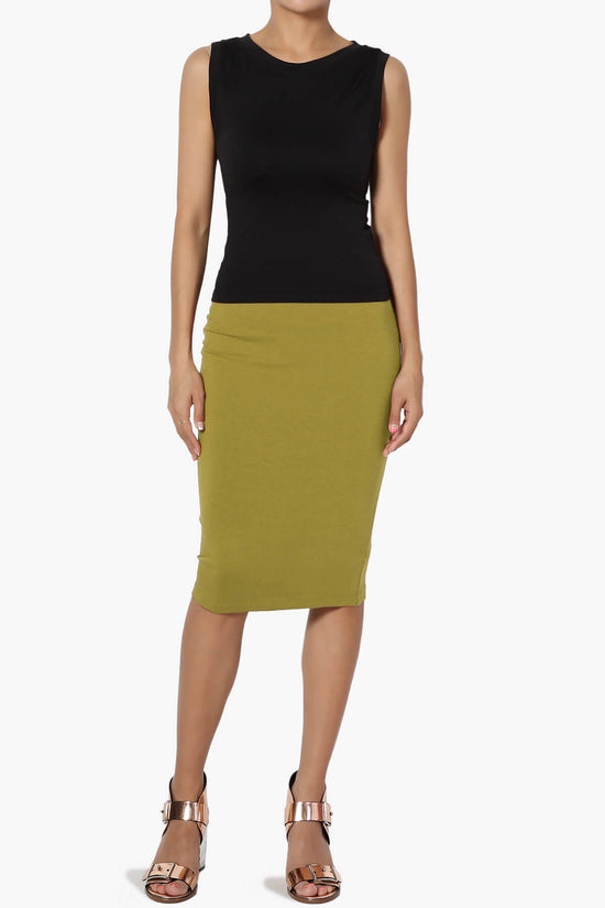 Karan Cotton Midi Pencil Skirt OLIVE MUSTARD_6