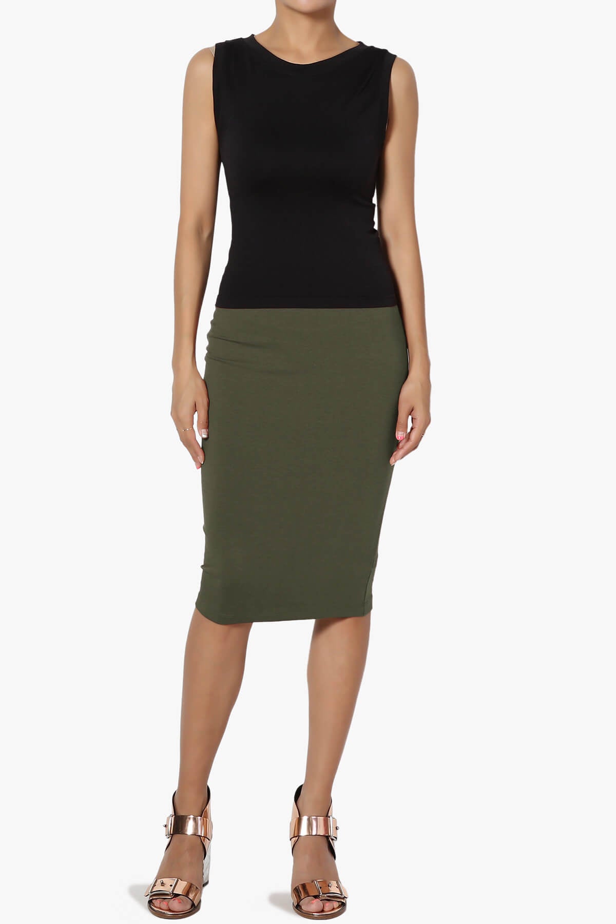 Karan Cotton Midi Pencil Skirt OLIVE_6