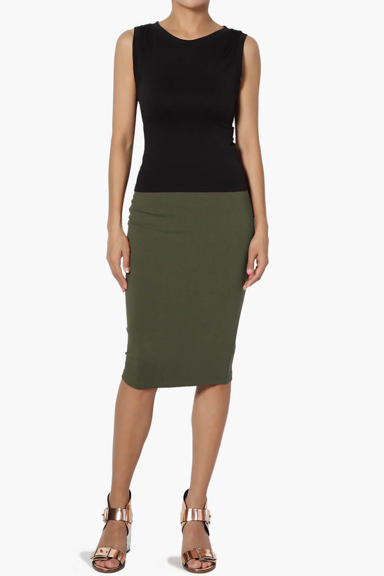 Karan Cotton Midi Pencil Skirt OLIVE_6