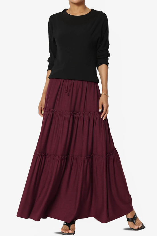 Kelton Ruffle Tiered Jersey Maxi Skirt DARK BURGUNDY_6