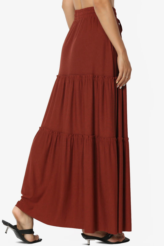 Kelton Ruffle Tiered Jersey Maxi Skirt DARK RUST_4
