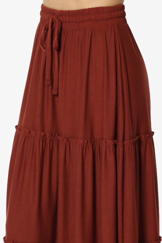 Kelton Ruffle Tiered Jersey Maxi Skirt DARK RUST_5