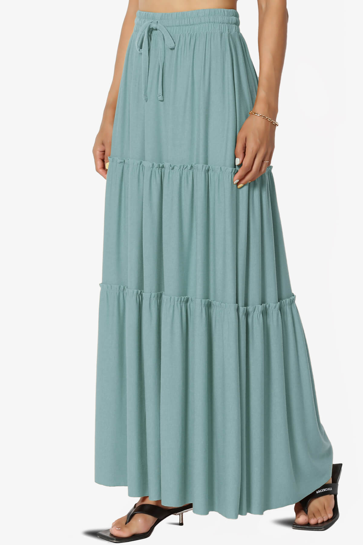 Kelton Ruffle Tiered Jersey Maxi Skirt DUSTY BLUE_3