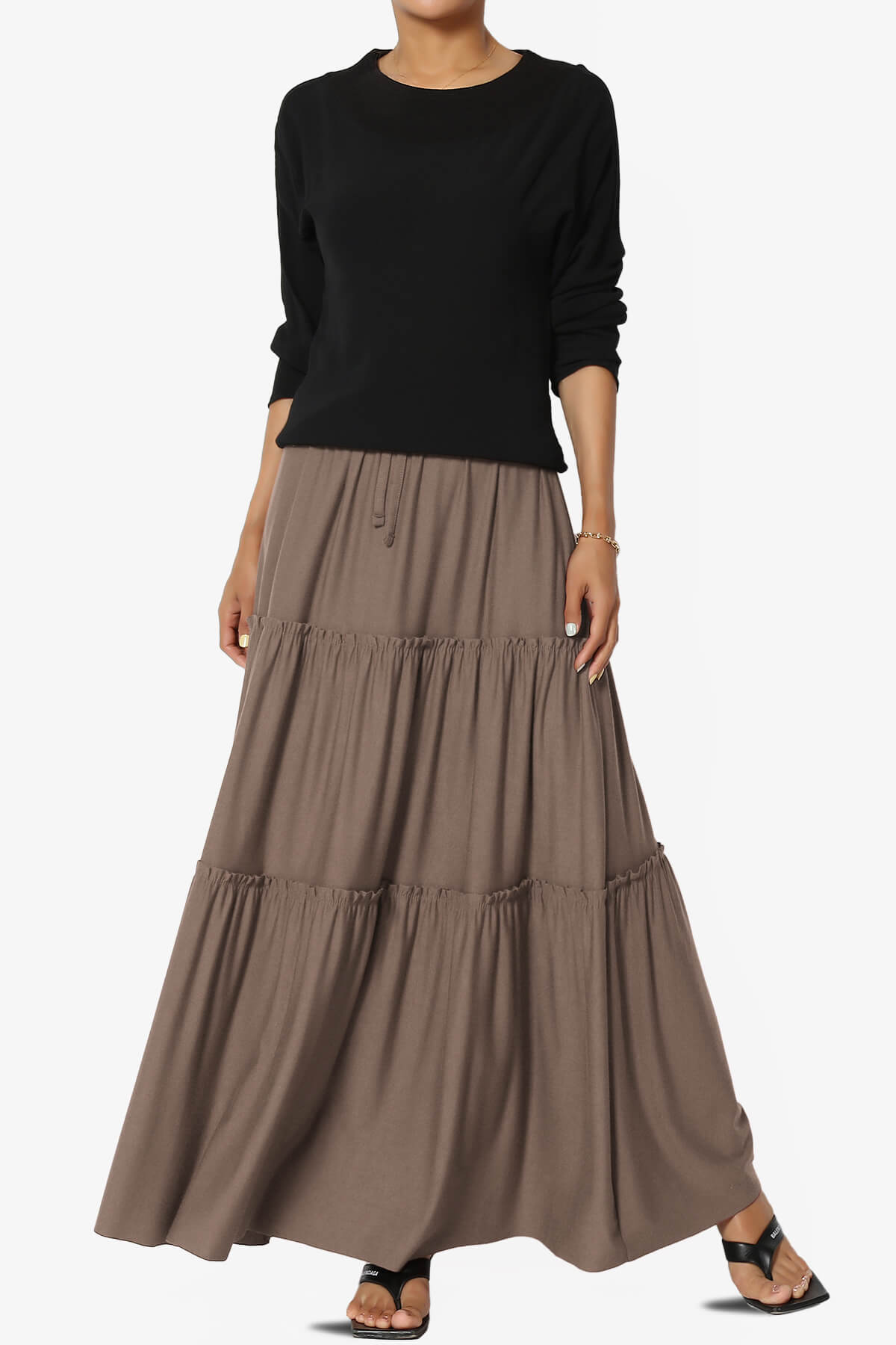 Kelton Ruffle Tiered Jersey Maxi Skirt MOCHA_6