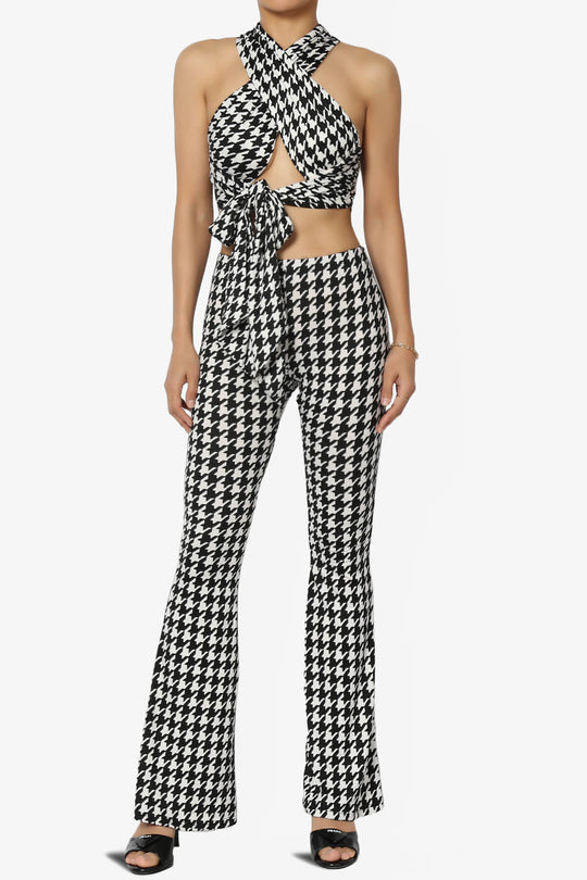 Keva Houndstooth Wrap Crop Top & Bell Bottom Pants SET