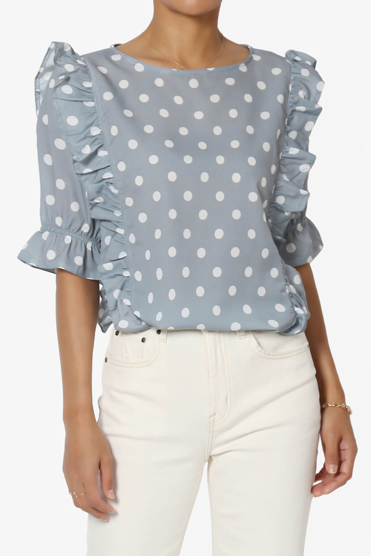 Kiley Polka Dot Ruffle Blouse GREY_1
