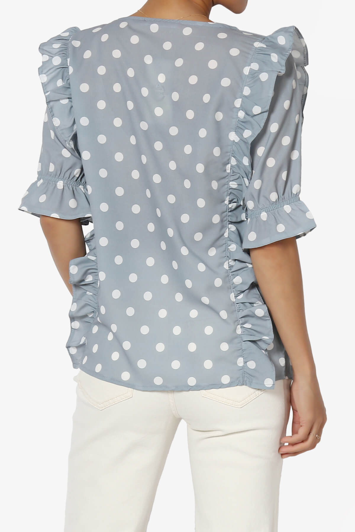 Kiley Polka Dot Ruffle Blouse GREY_2