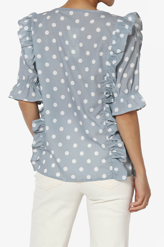 Kiley Polka Dot Ruffle Blouse GREY_2
