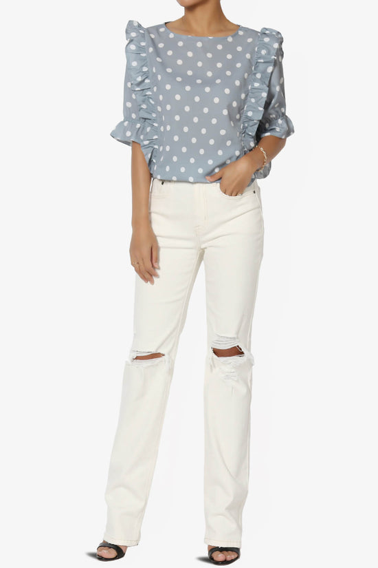 Kiley Polka Dot Ruffle Blouse GREY_6