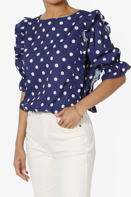Kiley Polka Dot Ruffle Blouse NAVY_3