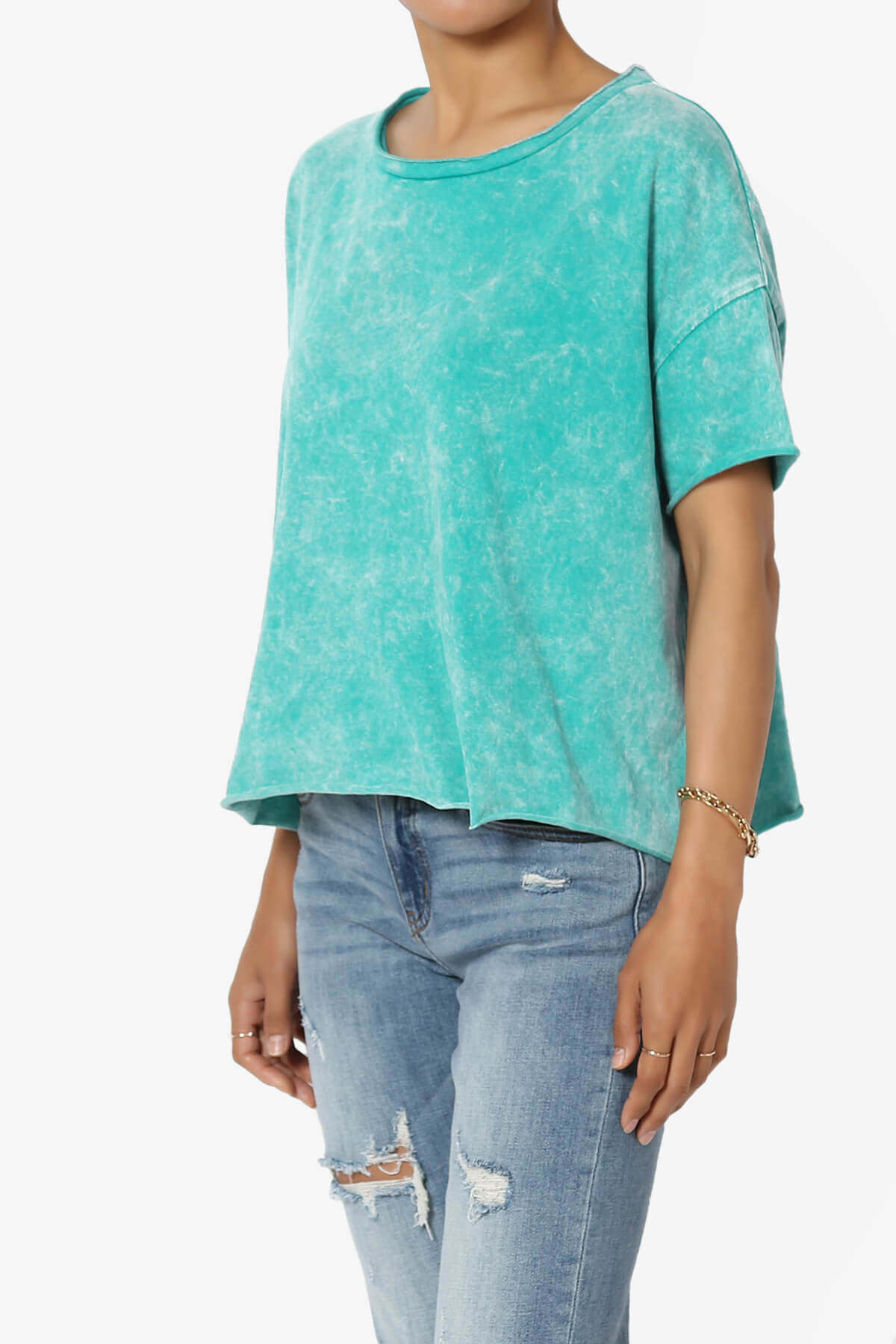 Kiralin Acid Wash Short Sleeve Crop T-Shirt LT TEAL_3