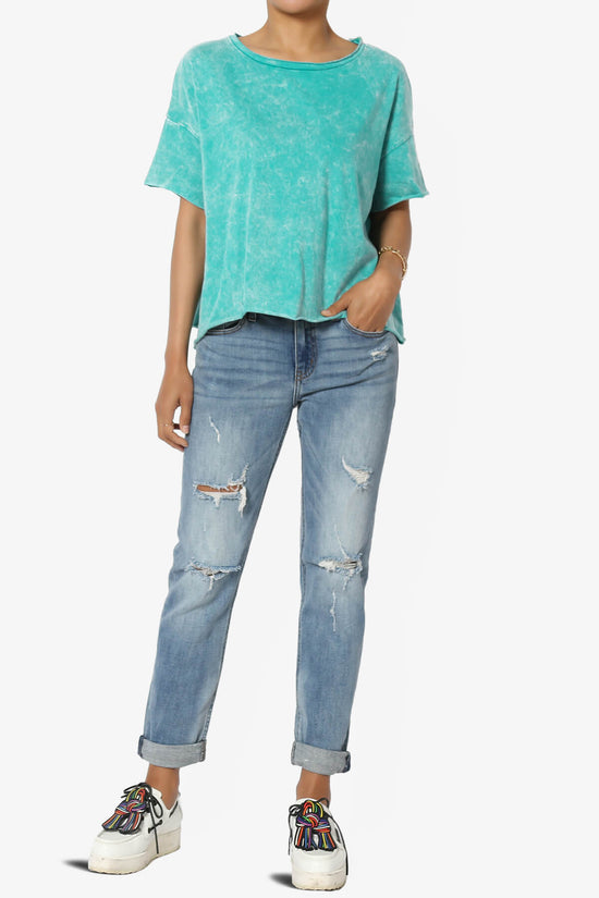 Kiralin Acid Wash Short Sleeve Crop T-Shirt LT TEAL_6