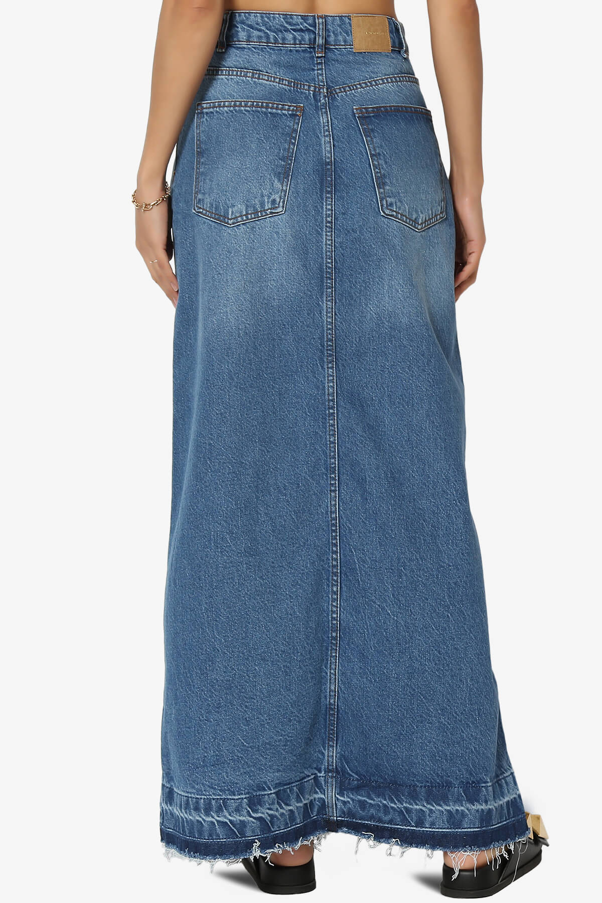 Koton Front Slit Raw Hem Denim Maxi Skirt MEDIUM_2