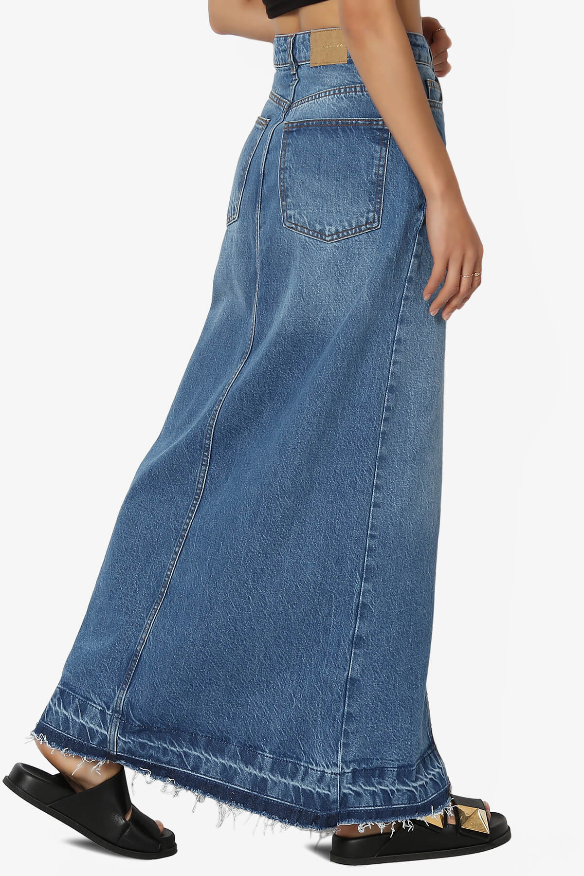 Koton Front Slit Raw Hem Denim Maxi Skirt MEDIUM_4