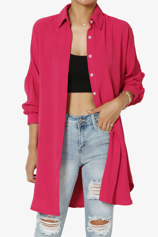 Landy Flowy Oversized Button Down Shirt HOT PINK_1